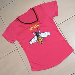 Unused, Pink Miami Labeled Shirt with sided v-neck